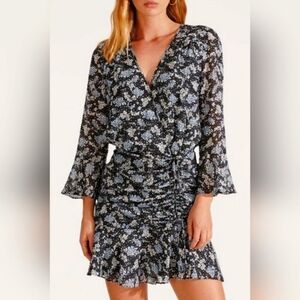 NWT Veronica Beard Sean Mini Dress | Black Blue White Floral | Sz 4